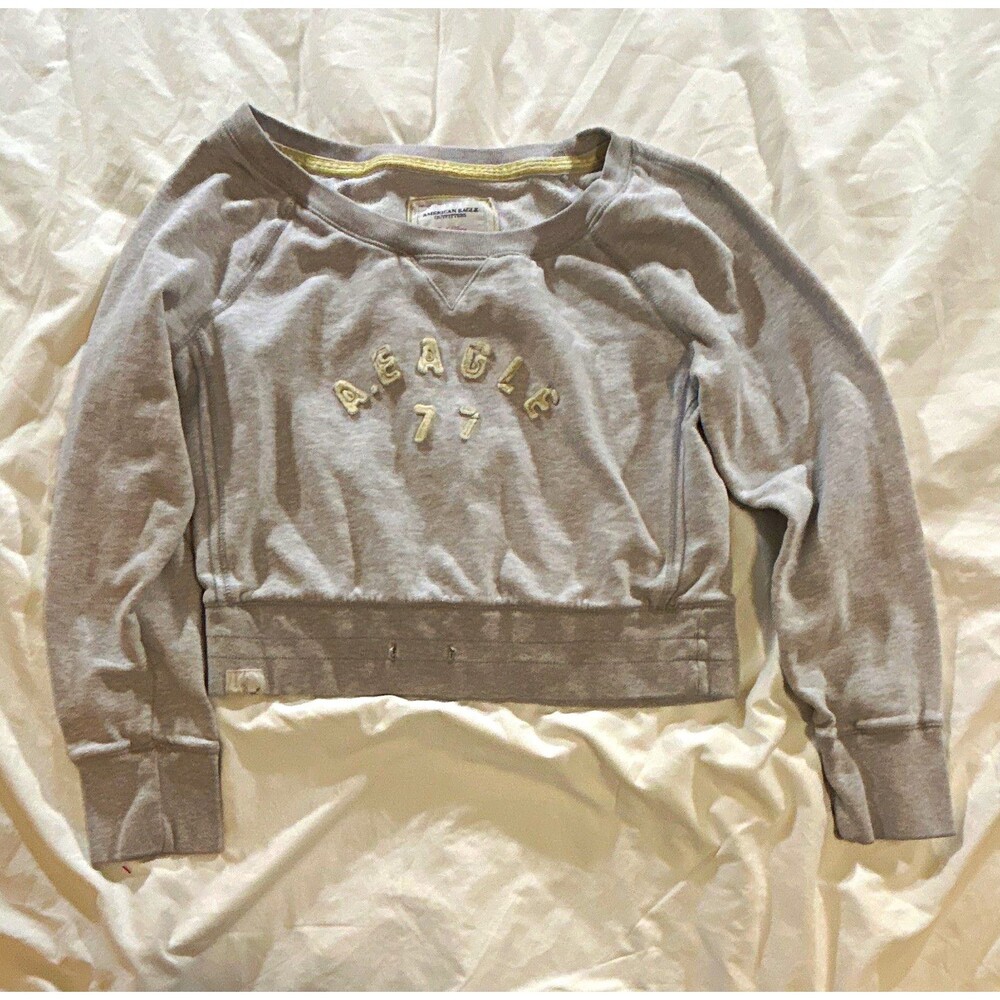 American Eagle Outfitters Eagle Haven Gray Logo Graphic Pullover Size S
